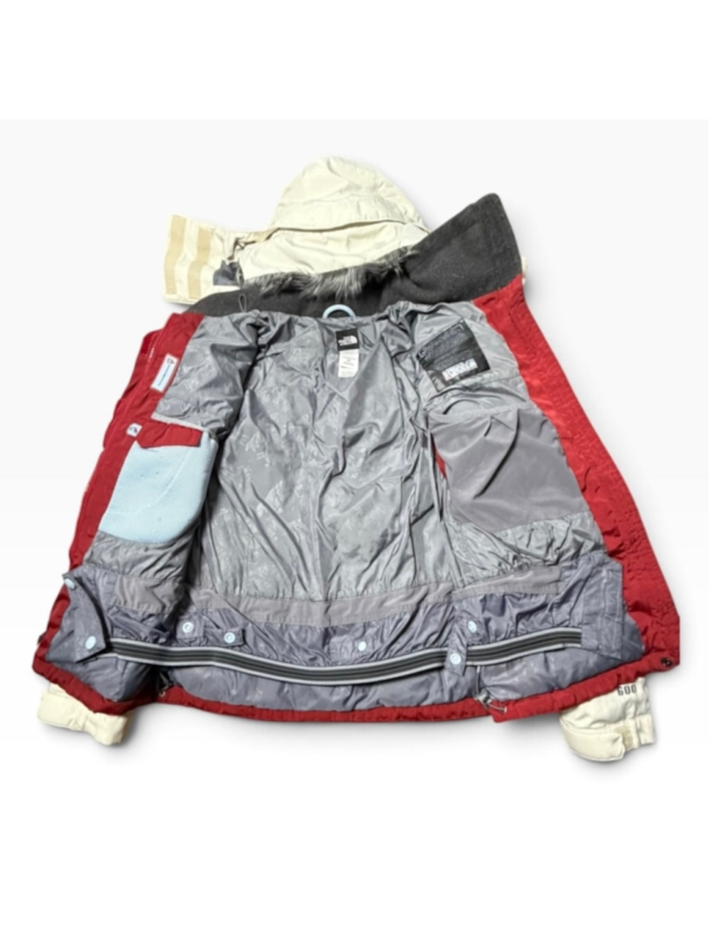 The North Face 600 Down Ski Jacket Fur Hood Burgundy White Vintage Puffer S - Picture 4 of 11